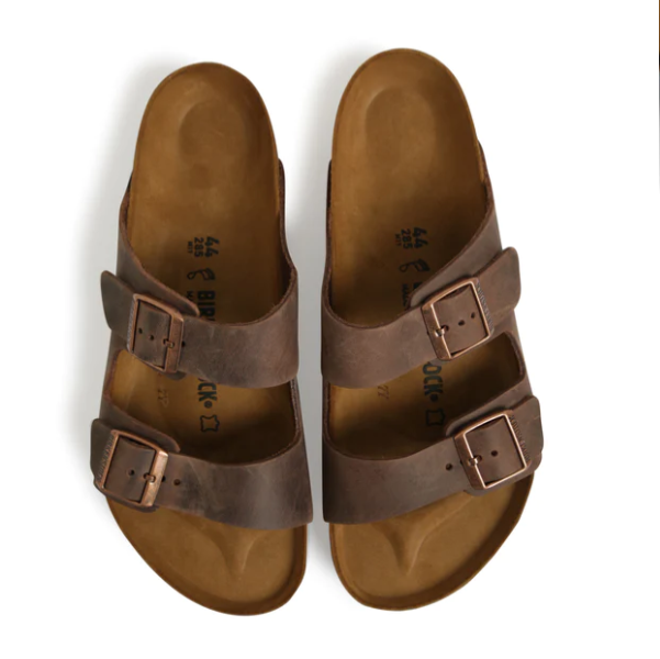 Unisex Arizona Two-Strap Regular Width Sandals in Habana Brown Oiled Leather